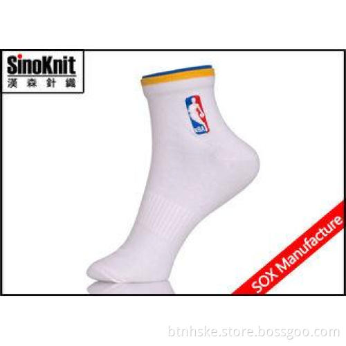 White Cotton Simple Custom Athletic Socks With Fancy Ribtop